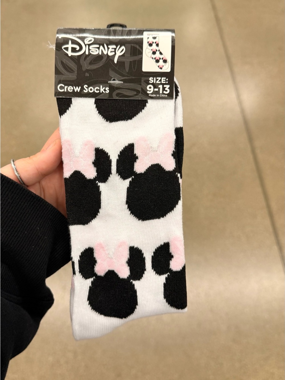 Disney White Crew Socks with Black Minnie Silhouettes & Pink Bows